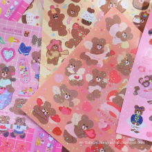 Korean Sticker Cute Retro Bear Laser Sparkle Decoration Scrapbooking Paper Waterproof Sticker Creative Stationary School Supplie